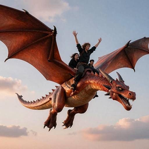 Epic Dragon Ride at Sunset Sky