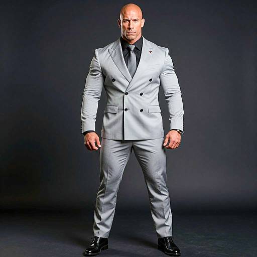 Intense Bald Man in Gray Suit