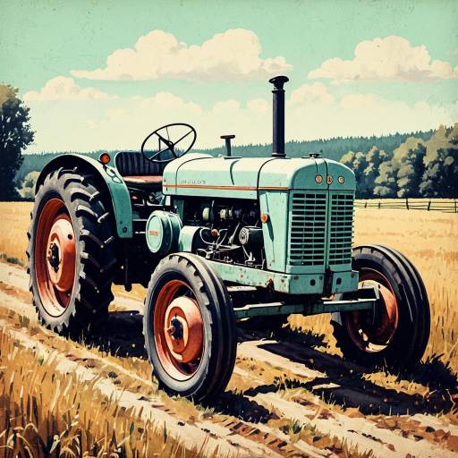 Vintage Tractor in Pastel Retro Art