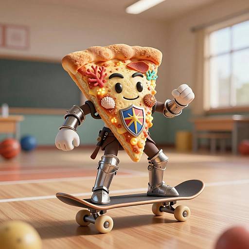 Heroic Pizza Skateboarder in Motion