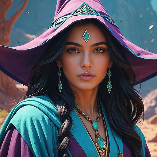 Sorceress in Purple and Teal Robes