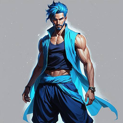 Realistic Anime Male Genie with Blue Hair