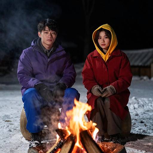 Cozy Winter Campfire Night Scene