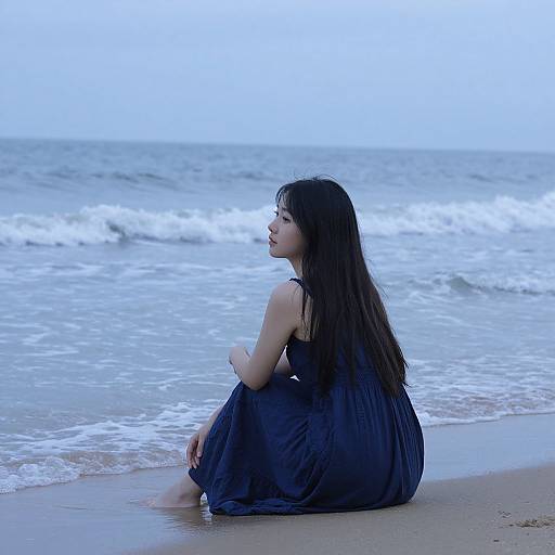 Solitary Woman Embracing Ocean Serenity