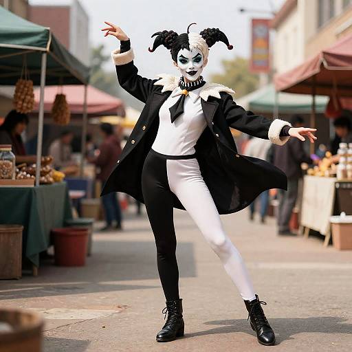 Asymmetric Trickster in Vibrant Marketplace