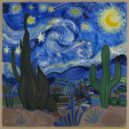Starry Night Desert in Matisse Style