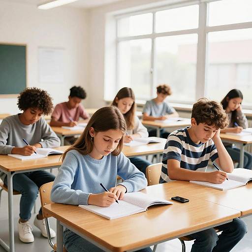 Sunlit Modern Classroom With Focused Students