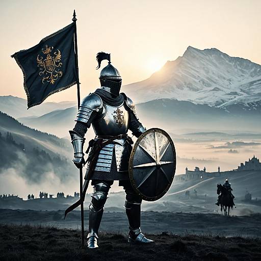 Baroque Style Knight in Armor at Dawn Battlefield
