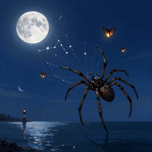 Moonlit Spider Weaving Celestial Web