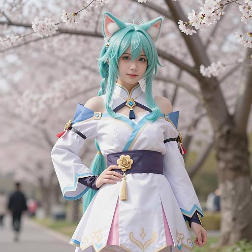 Tranquil Anime Cosplay in Cherry Blossoms