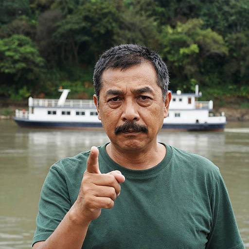 Middle-Aged Man at Scenic River Dock