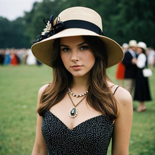 Woman in Polka Dot Dress and Wide-Brim Hat