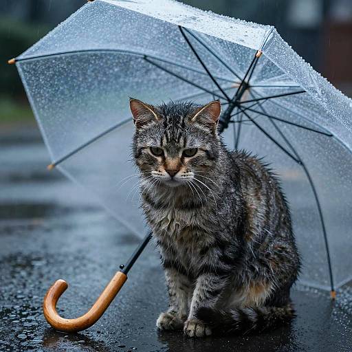 Sad Wet Cat on Rainy Day