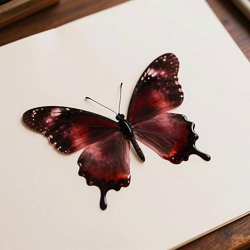Butterfly Wine Spill on Rustic Desk