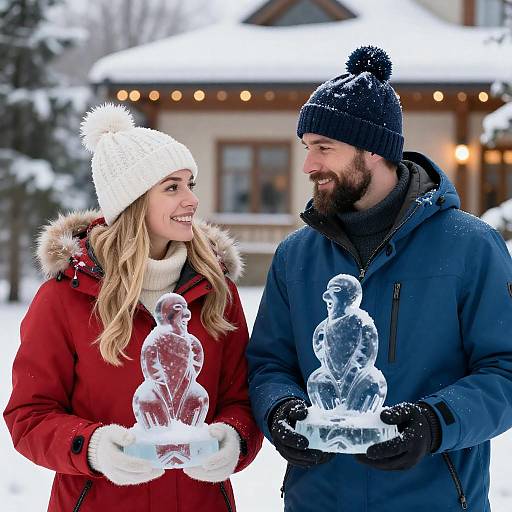 Joyful Couple in Winter Wonderland