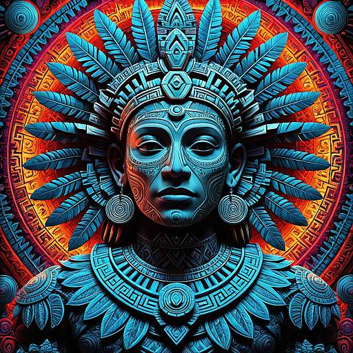 Intricate Aztec God with Psychedelic Design