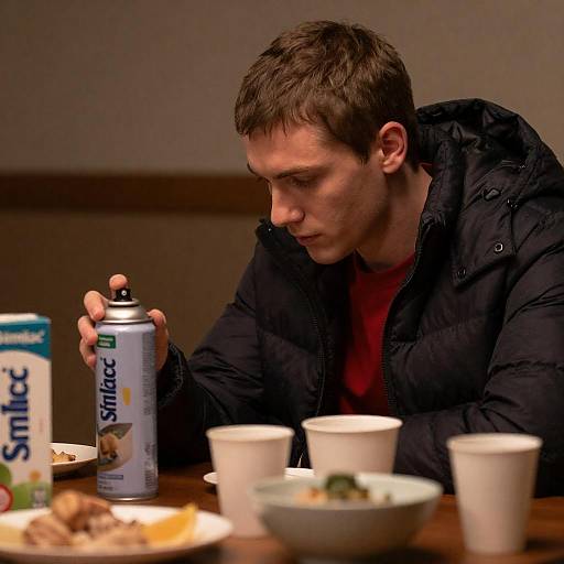 Focused Young Man with Food Items