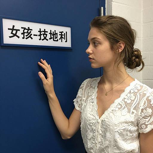 Young Woman by Blue Change Room Door