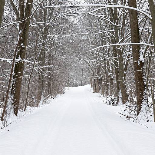 Serene Winter Pathway in Snowy Forest