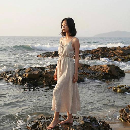 Tidepool Sunrise: Graceful Linen Portrait