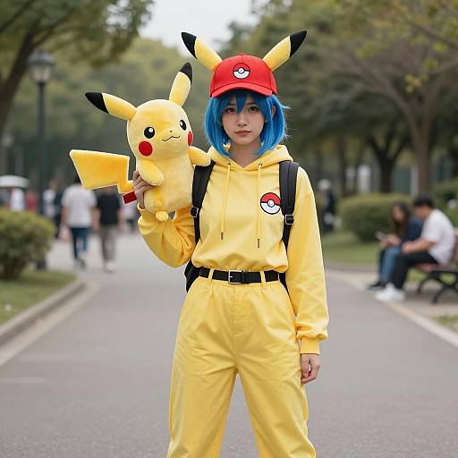 Woman Cosplaying Pikachu in Park
