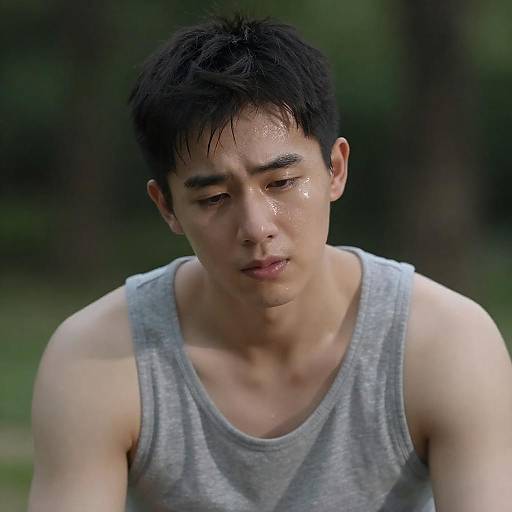 Thoughtful Young Man in Gray Tank Top
