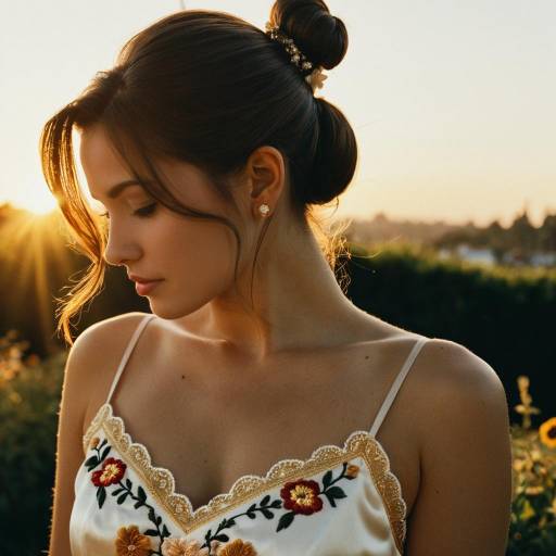 Young Woman in Floral Dress at Sunset
