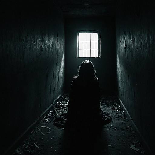 Silhouette of Woman in Dark Room with Window Light