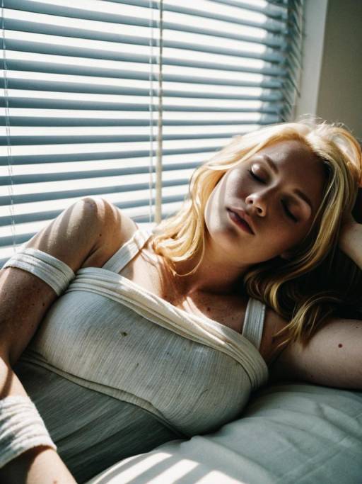 Blonde Woman Sleeping Beside Window Blinds