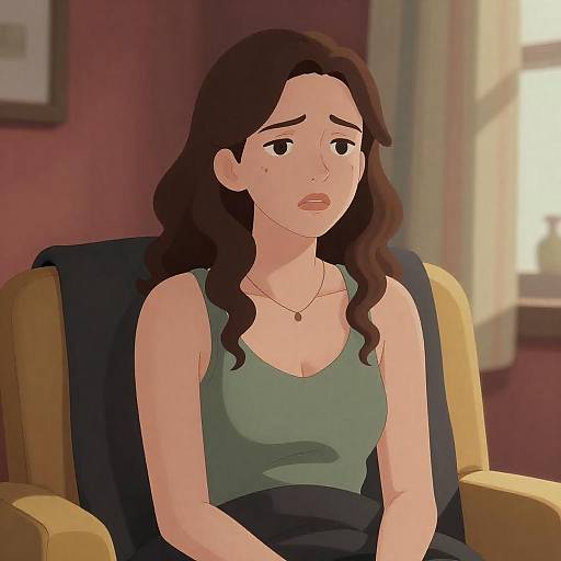 Distressed Woman in Colorful Interior Scene