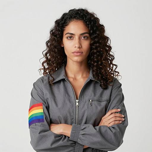 Serious Woman in Gray Jumpsuit Portrait