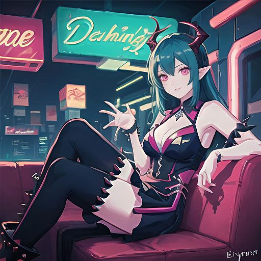 Demonic Enchantress in Neon Glow