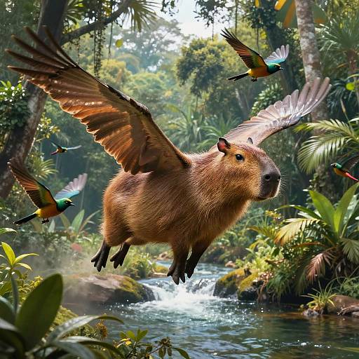 Majestic Flying Capybara Over Jungle