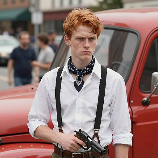 Urban Scene with Red-haired Young Man
