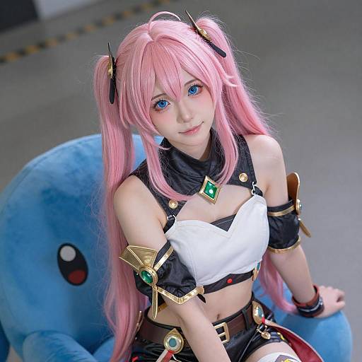 Young Woman in Pink Twin-Tails Cosplay