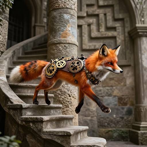 Steampunk Fox on Spiral Staircase