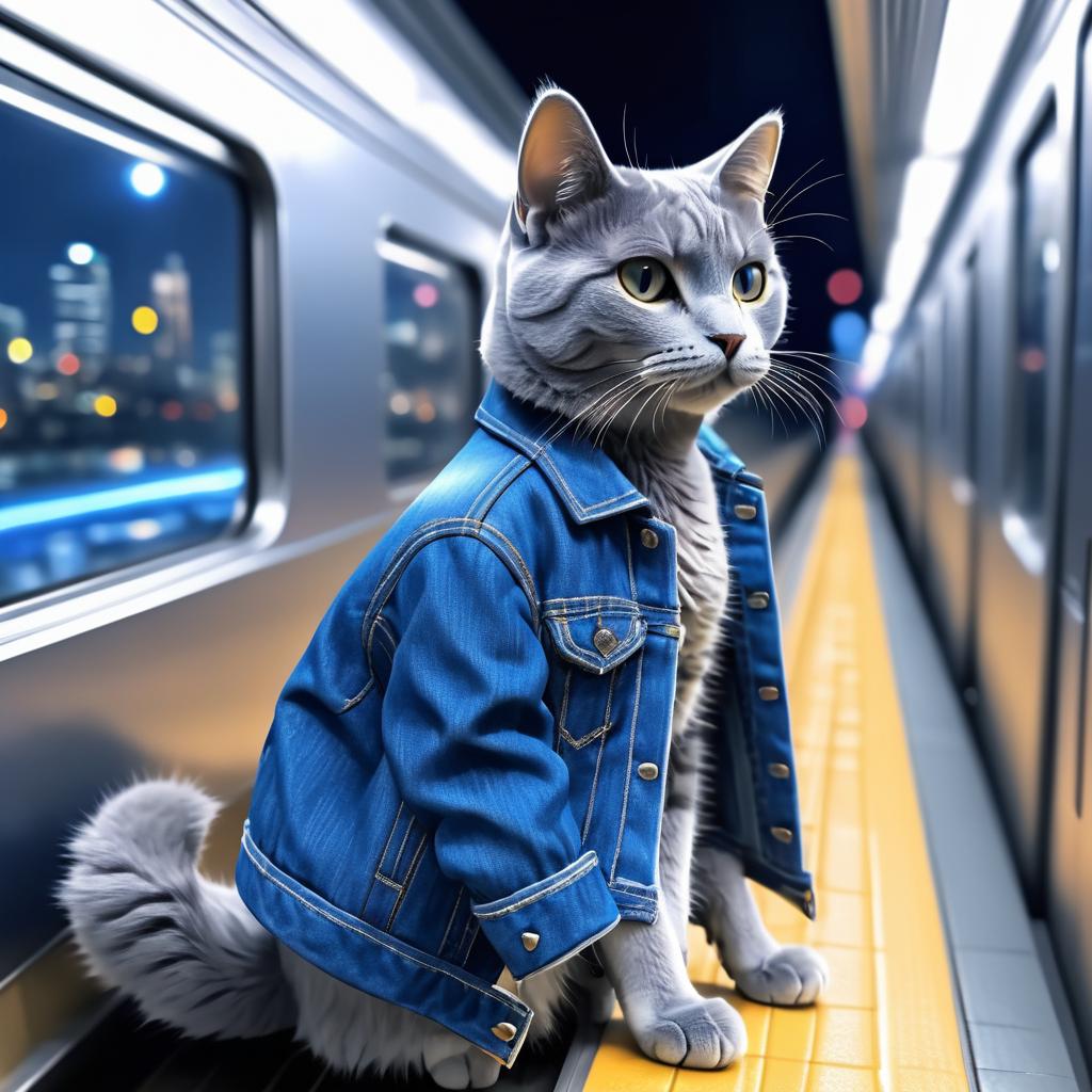 Cinematic Gray Cat on a Night Train