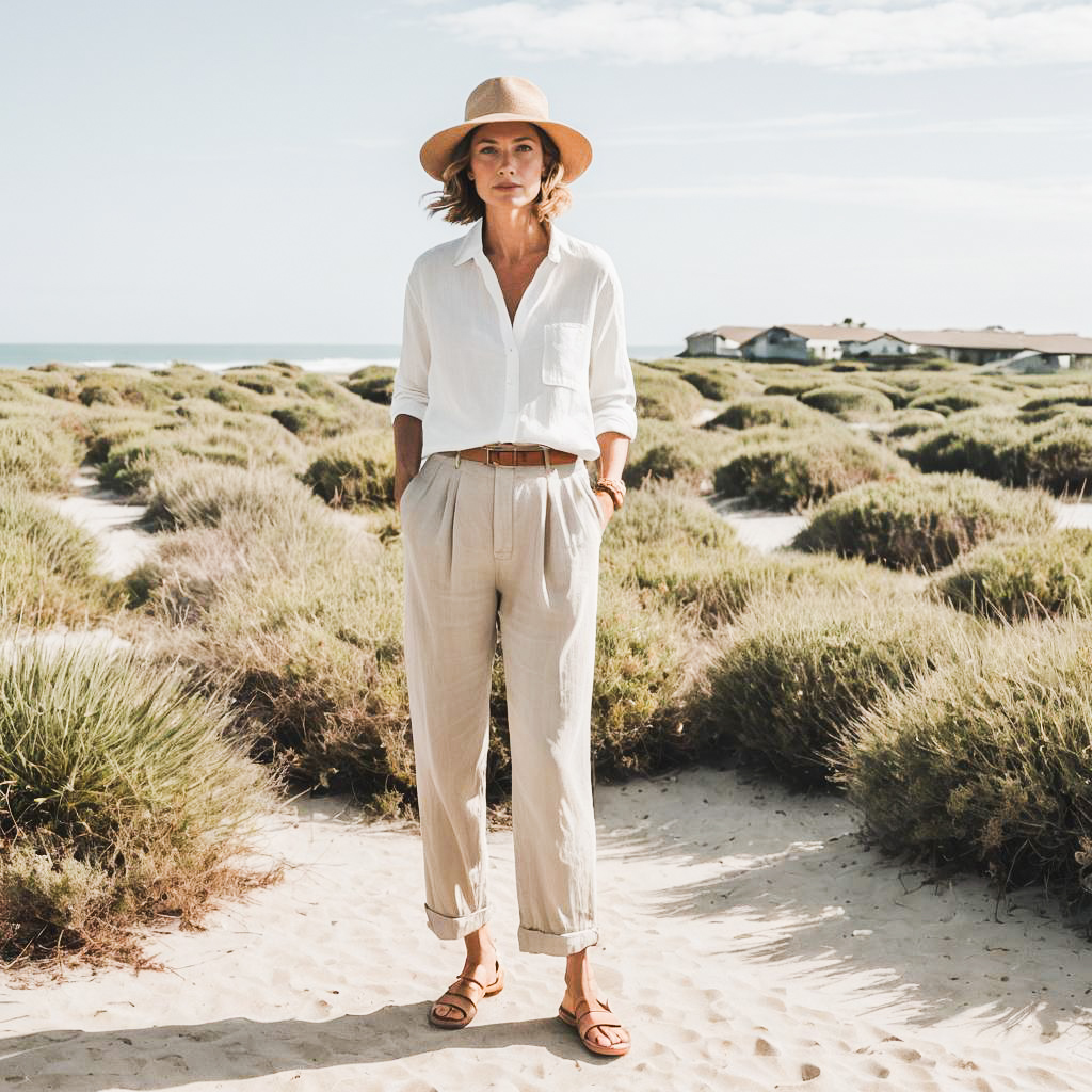 Minimalist Linen Outfit by the Coast