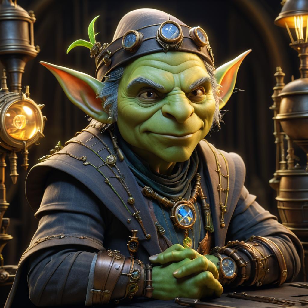 Epic Fantasy Goblin Inventor Portrait