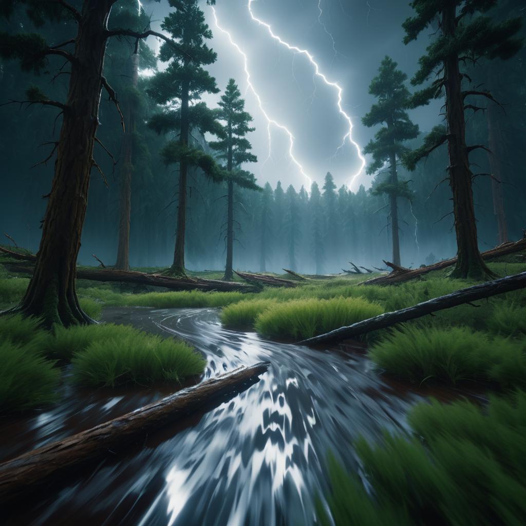 Hyperrealistic Liquid Forest with Storm