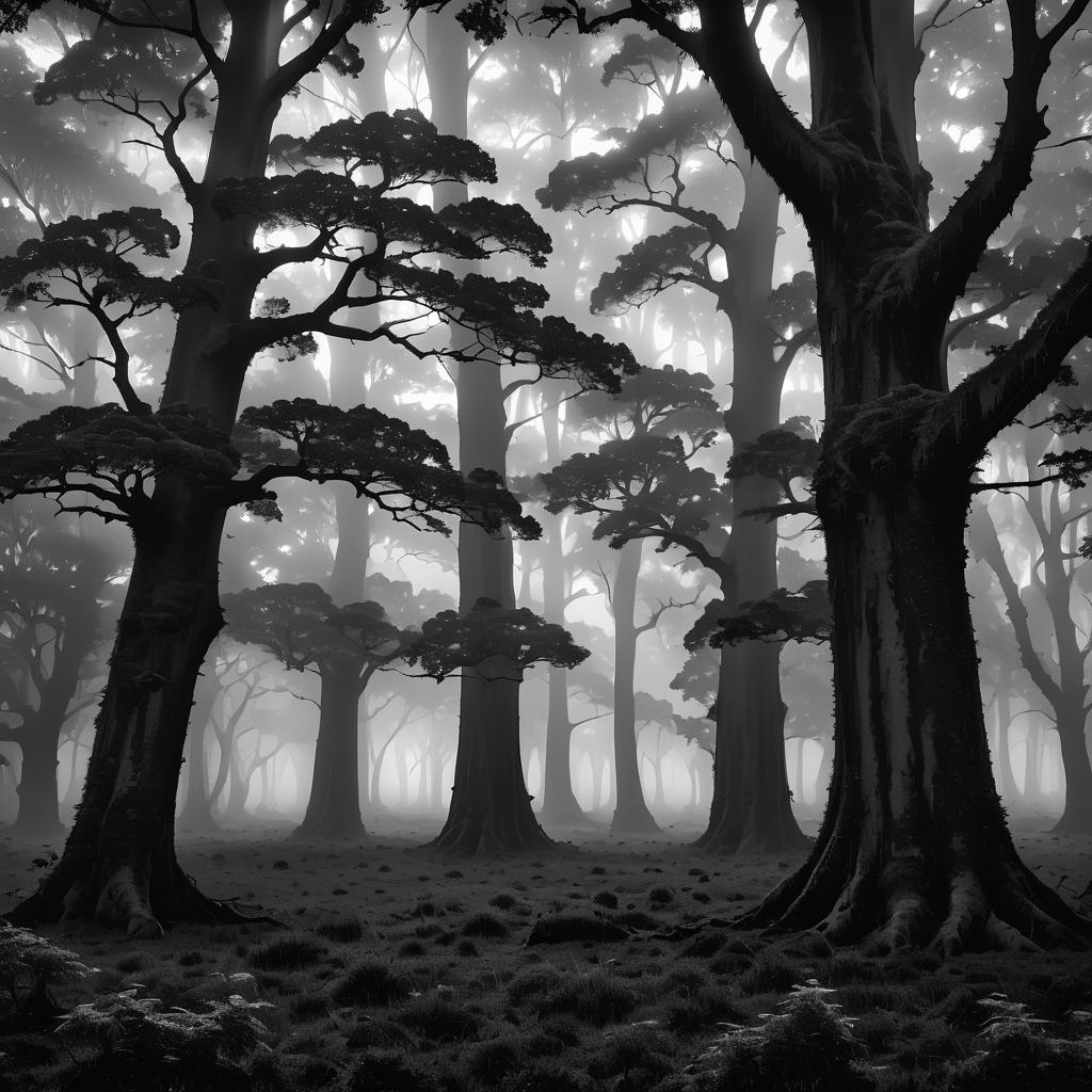 Moody Monochrome of Ancient Oak Forest