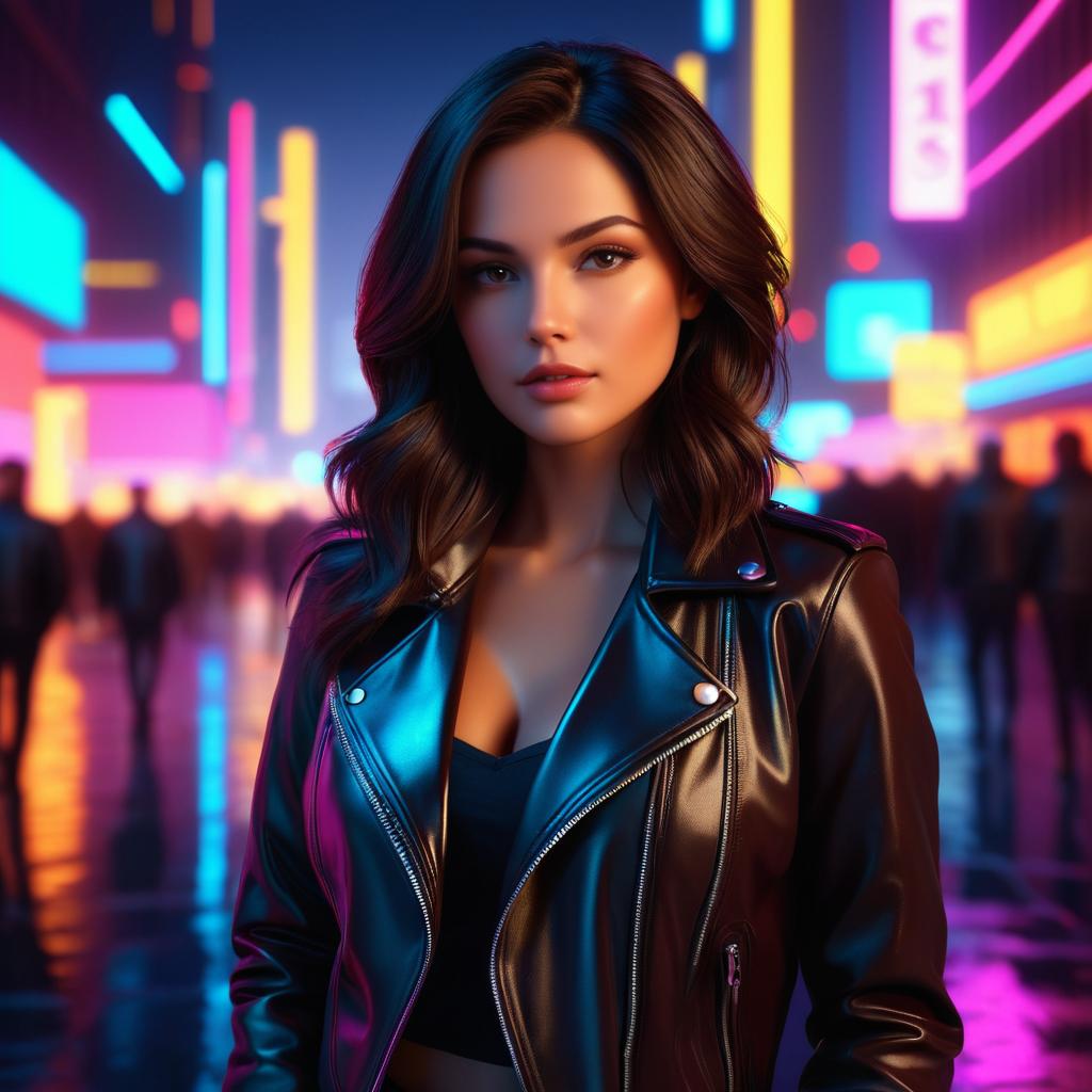 3D Render of Stylish Woman in Neon City