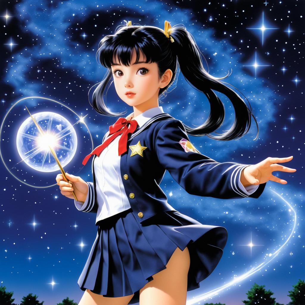 Magical Girl in Starry Night Scene