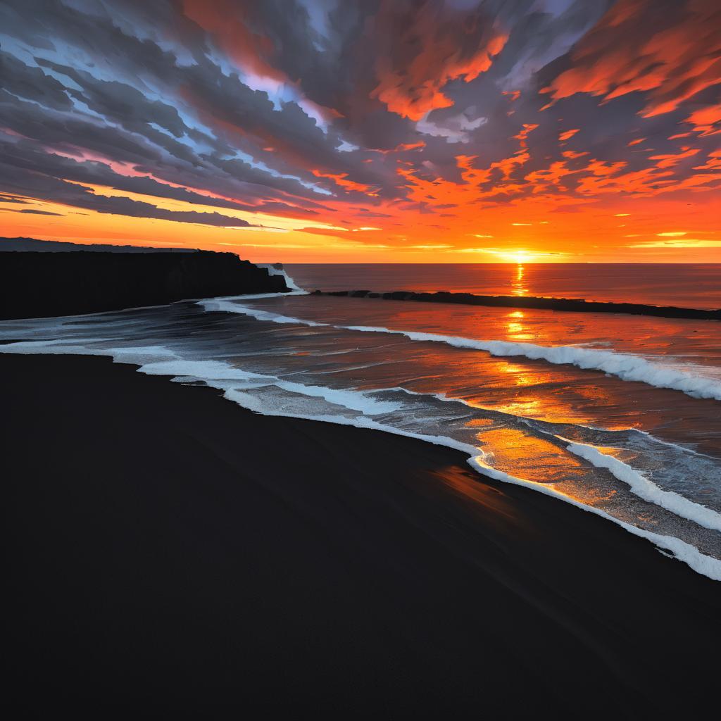 Blazing Sunset Over Black Sand Coves