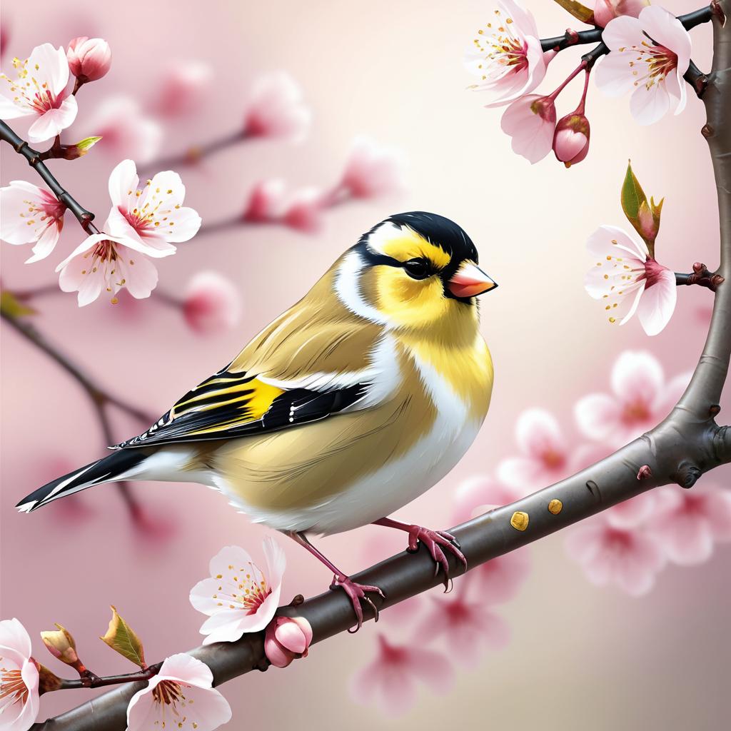 Charming Goldfinch Amid Cherry Blossoms