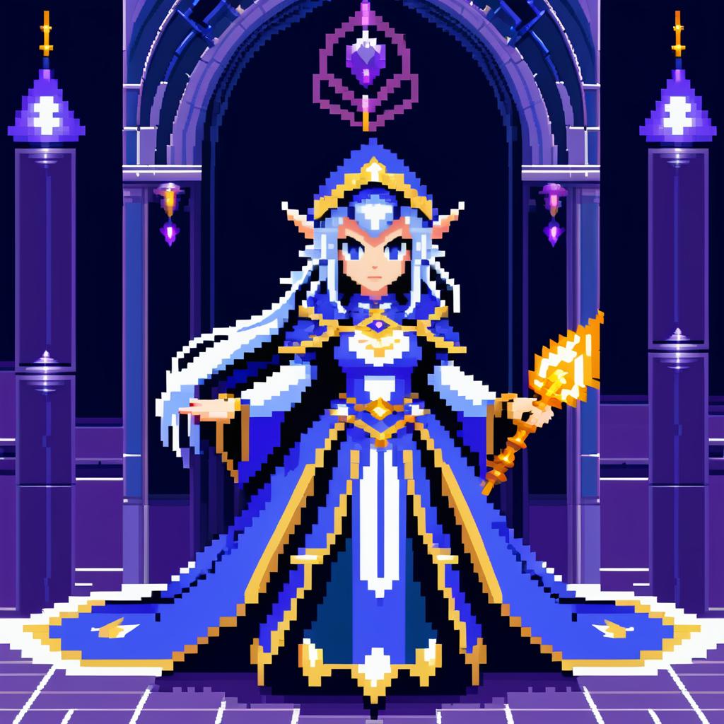 Elven Mage Princess in Pixel Art Style