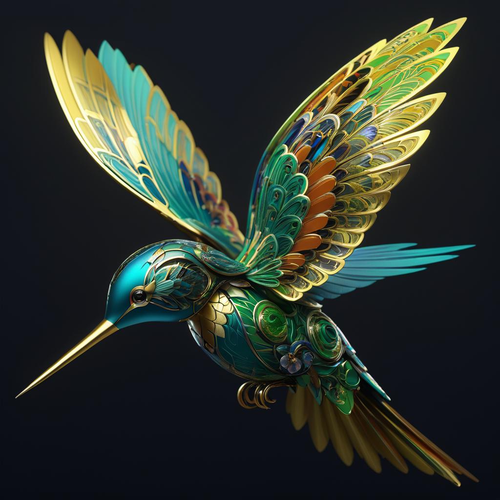 Ornate 3D Robotic Hummingbird Art