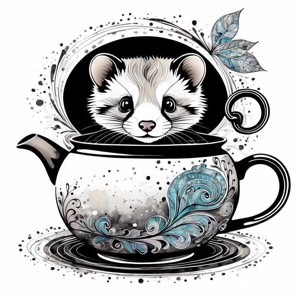 Whimsical Ferret in a Teapot Illustration