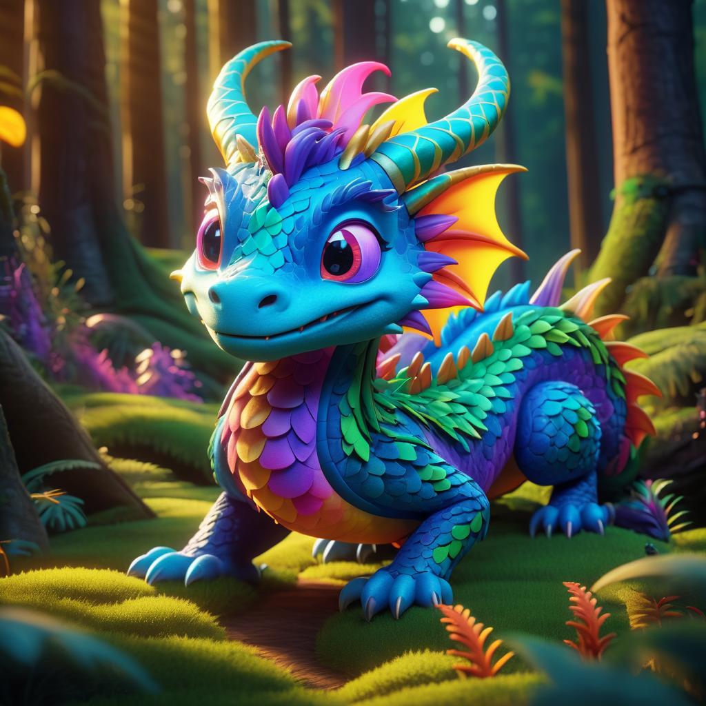 Vibrant Pixar-Style Dragon in Enchanted Forest