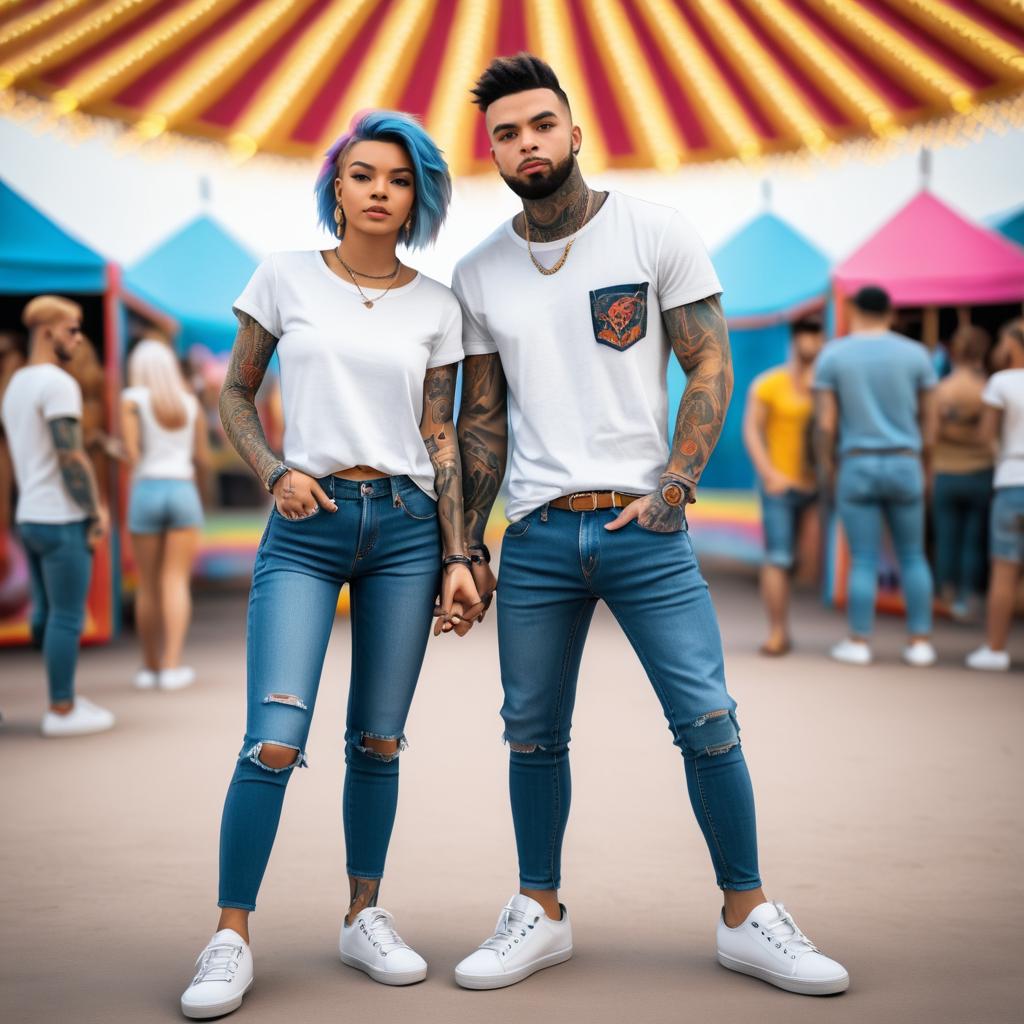 Stylish Tattooed Couple at Carnival